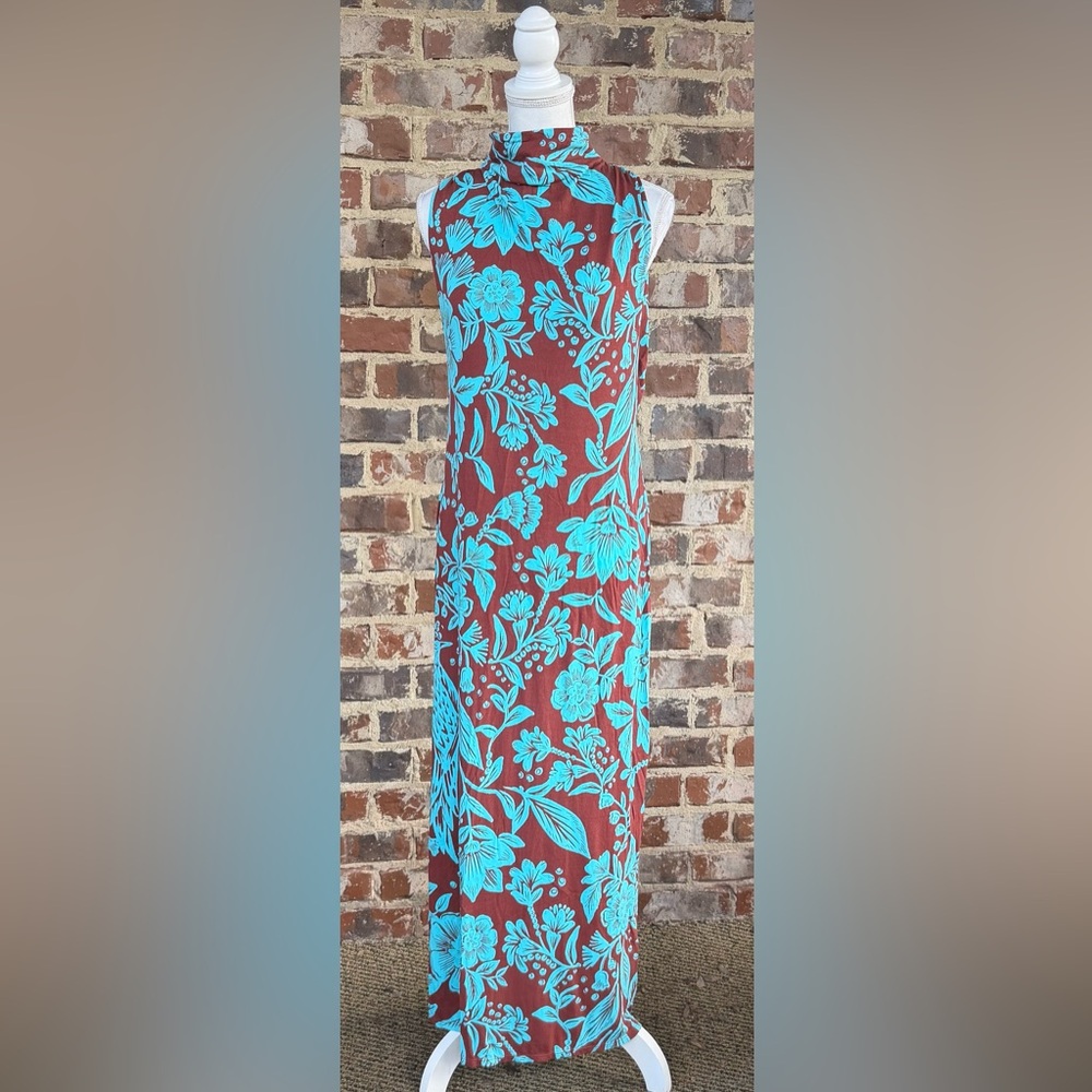 🦋 Free People Brown Maxi with Turquoise Floral Print